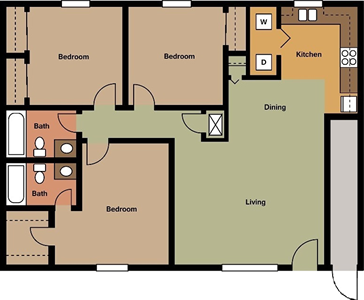Three Bedroom / Two Bath - 1,200 Sq. Ft.*